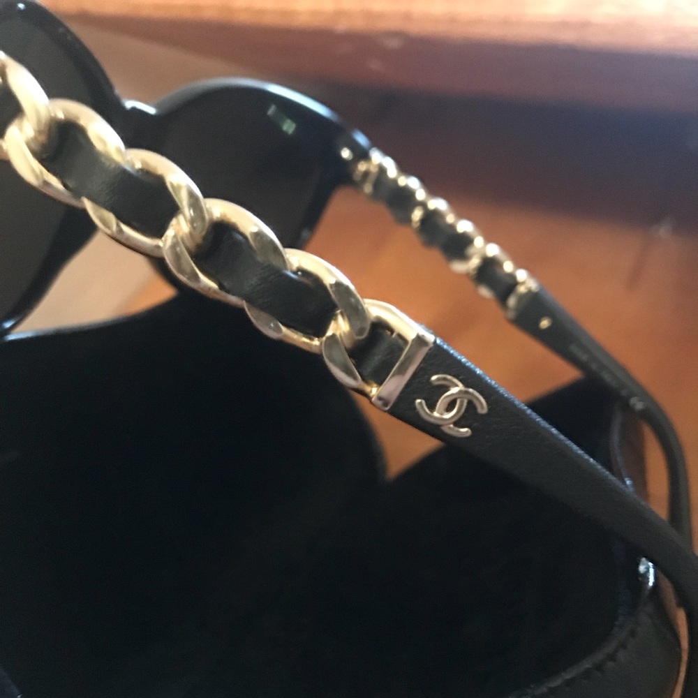 Chanel Black and Gold Leather Chain sunglasses